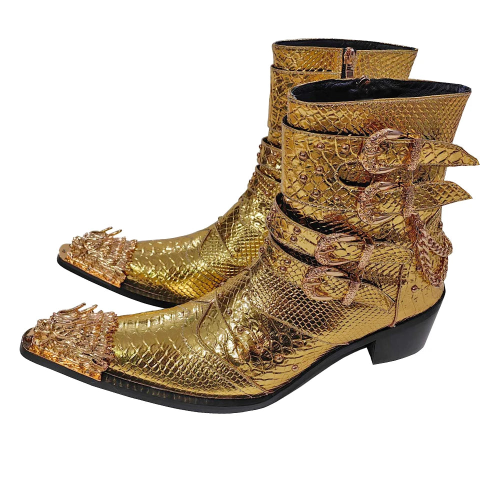 Luxury Gold Western GQ Style Boots
