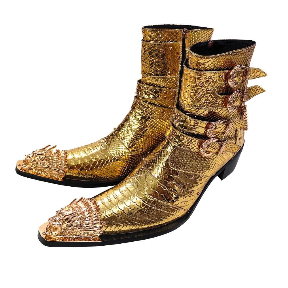 Luxury Gold Western GQ Style Boots